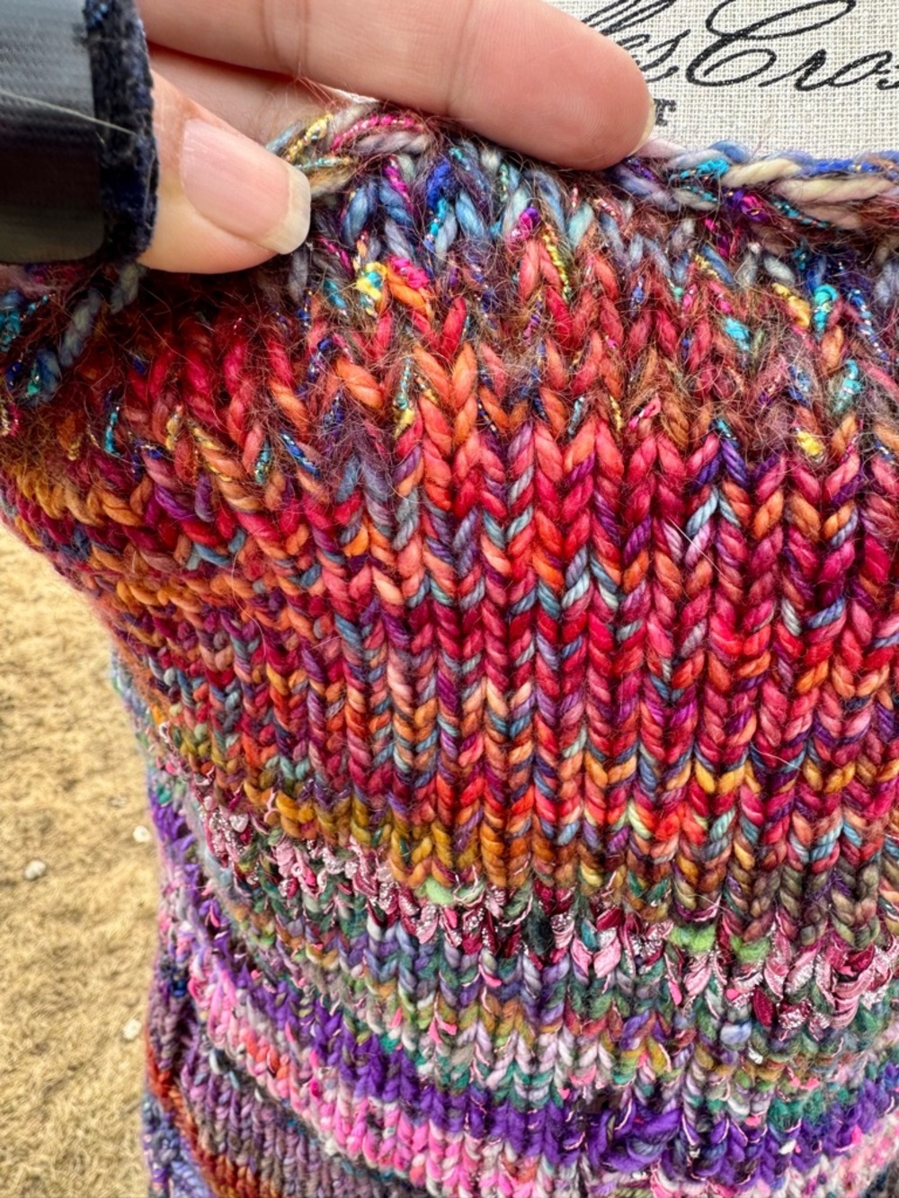Multicolor Knit Tank Top - Women's Striped Yarn Tank with Destruction - Picture 8 of 17